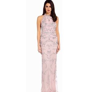 Adrianna Papell Pink Beaded Halter Gown Size 2